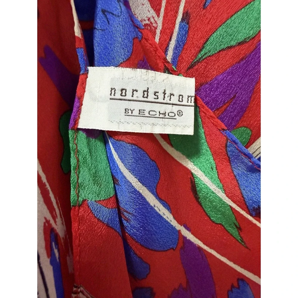 Vintage Echo Nordstrom Colorful Botanical Print Silk Scarf Made In Japan Retro